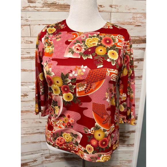Vintage Naturally Petite Women’s Red Floral Top-Medium - Picture 1 of 8